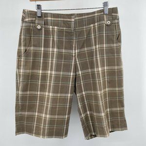 Sport Haley Women's Size 10 Long Plaid Golf Shorts w/ Pockets Khaki Tan Blue